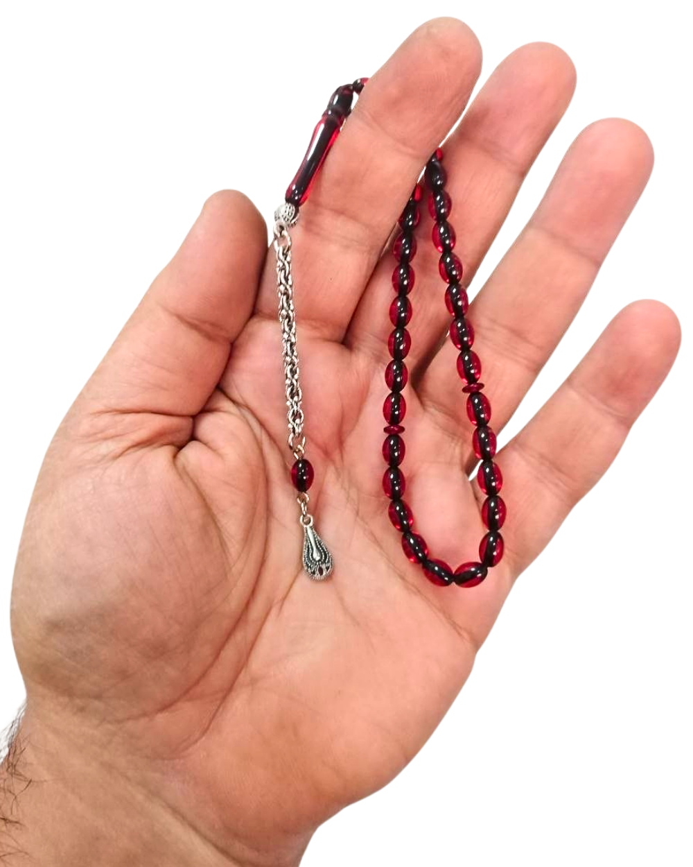 Bilek Boy Arpa Kesim Kırmızı Sıkma Ateş Kehribar Tesbih 5 x 7,5 mm
