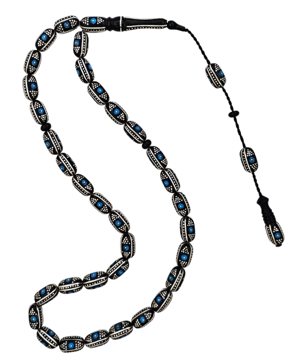 Firuze ve Gümüş İşlemeli Kapsül Kesim Erzurum Oltu Tesbih 7 X 12 mm