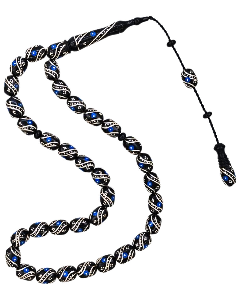 Firuze ve Gümüş İşlemeli Kapsül Kesim Erzurum Oltu Tesbih 8 X 11 mm