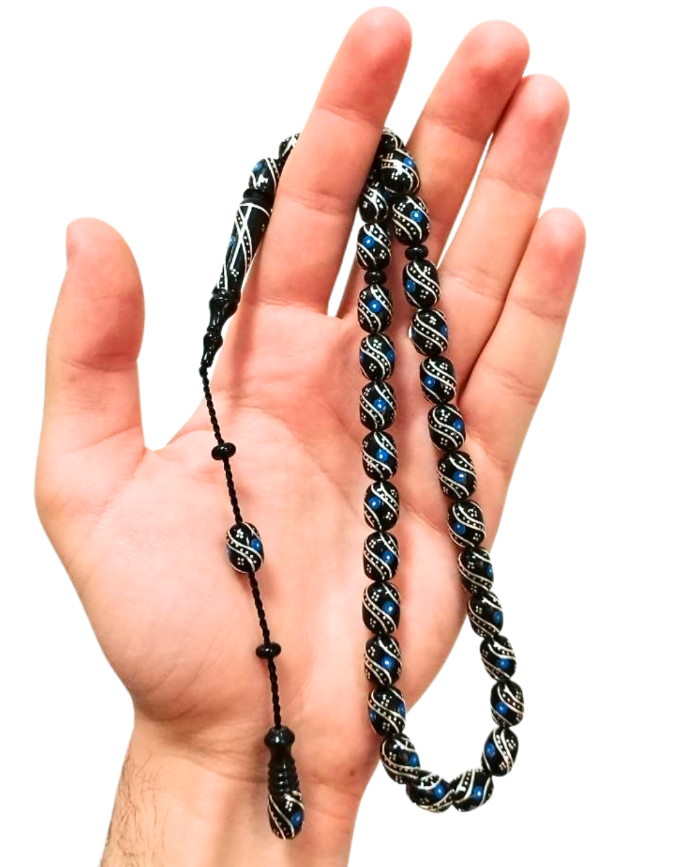 Firuze ve Gümüş İşlemeli Kapsül Kesim Erzurum Oltu Tesbih 8 X 11 mm