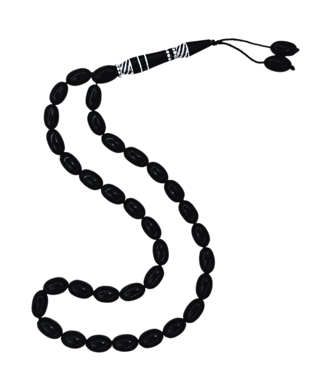 Silver Nakkaş İmameli Oval Cut Hakiki Erzurum Oltu Stone Prayer Beads 6 x 10 mm