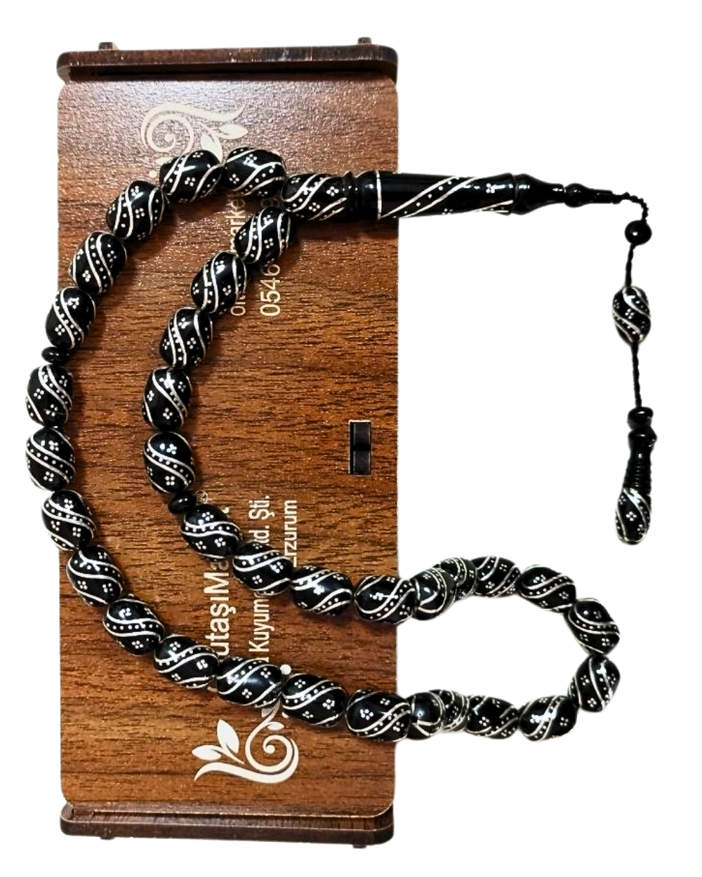 Gümüş İşlemeli Kapsül Kesim Erzurum Oltu Tesbih 8 X 11 mm