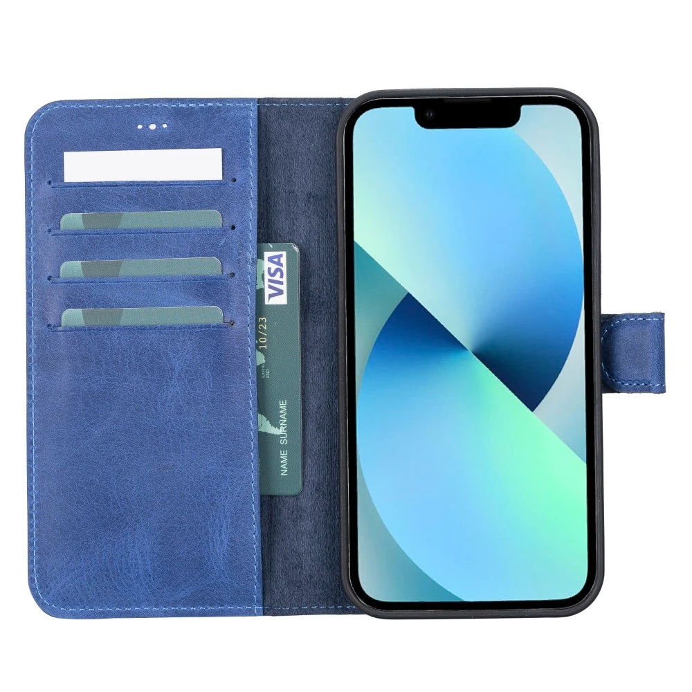 Apple iPhone 12 Pro Max Uyumlu Deri Cüzdanlı Kılıf G21 Mavi