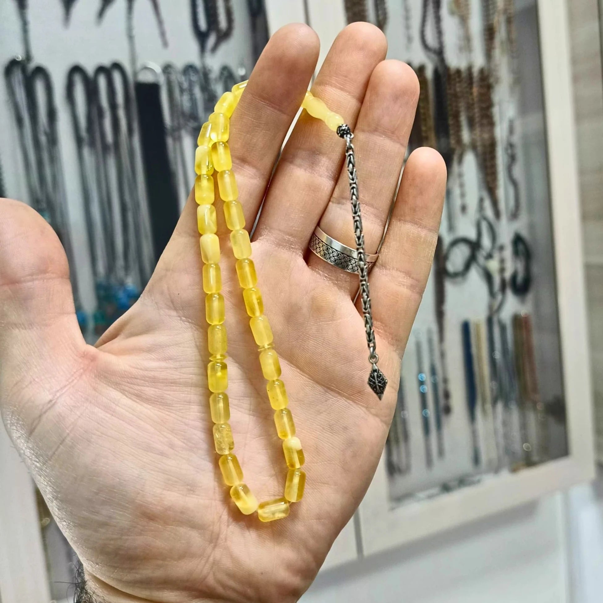 Kapsül Kesim Doğal Kaya Damla Kehribar Tesbih 5 x 8 mm