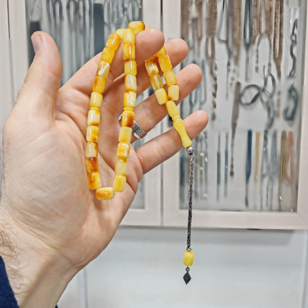 Kapsül Kesim Doğal Kaya Damla Kehribar Tesbih 7 x 10 mm