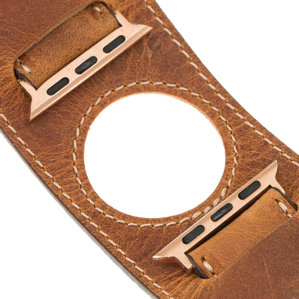 Apple Watch Uyumlu Deri Kordon 42-44-45mm Cuff G19 Taba