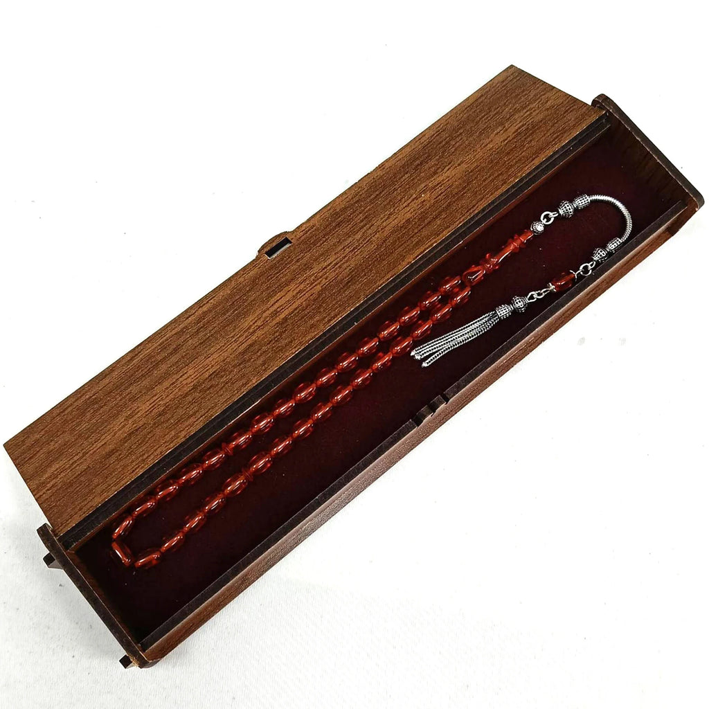 925 Ayar Gümüş Püsküllü Kapsül Kesim Sıkma Ateş Kehribar Tesbih 5 x 8 mm