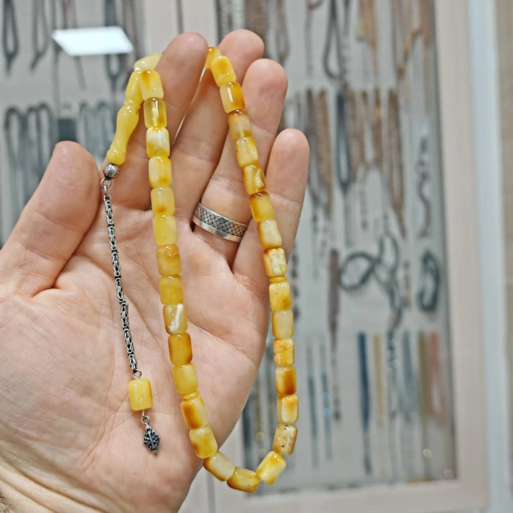 Kapsül Kesim Doğal Kaya Damla Kehribar Tesbih 7 x 10 mm