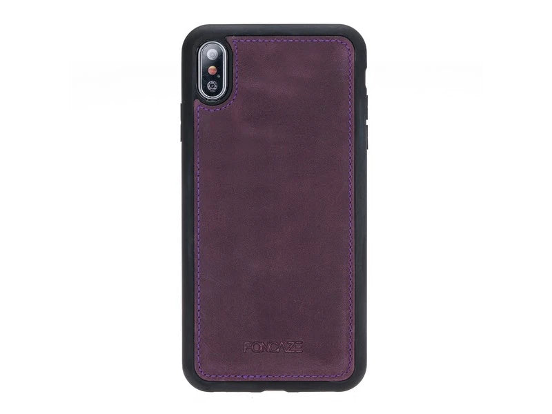 Apple iPhone XS Max Uyumlu Deri Cüzdanlı Kılıf Foncaze G7 Mor