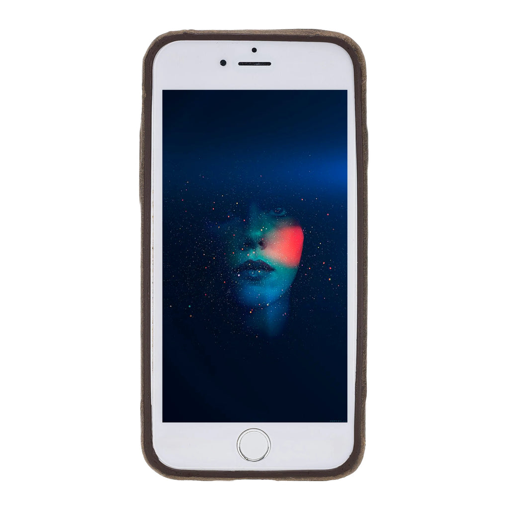 Apple iPhone 7-8-SE Uyumlu Deri Kartlıklı Arka Kapak RO6 Kahve