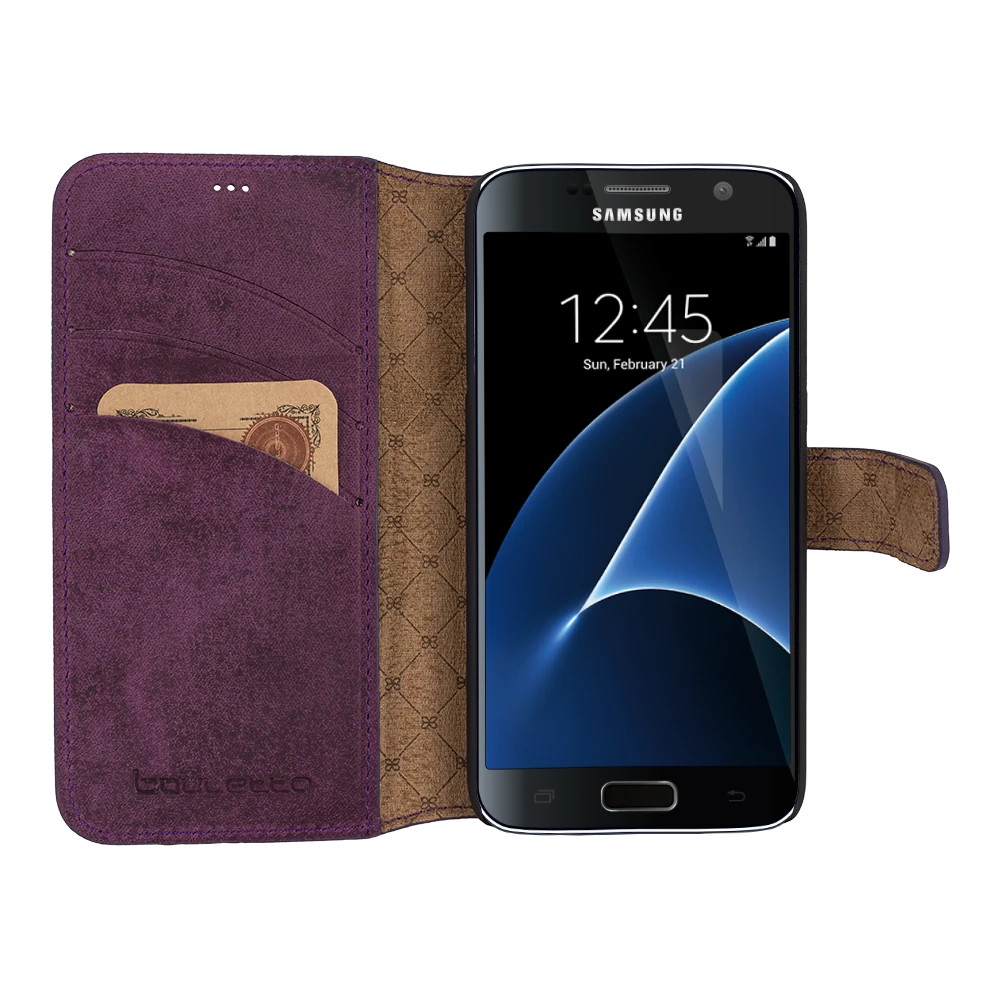 Samsung Galaxy S7 Uyumlu Deri Cüzdanlı Kılıf WCID G7 Mor