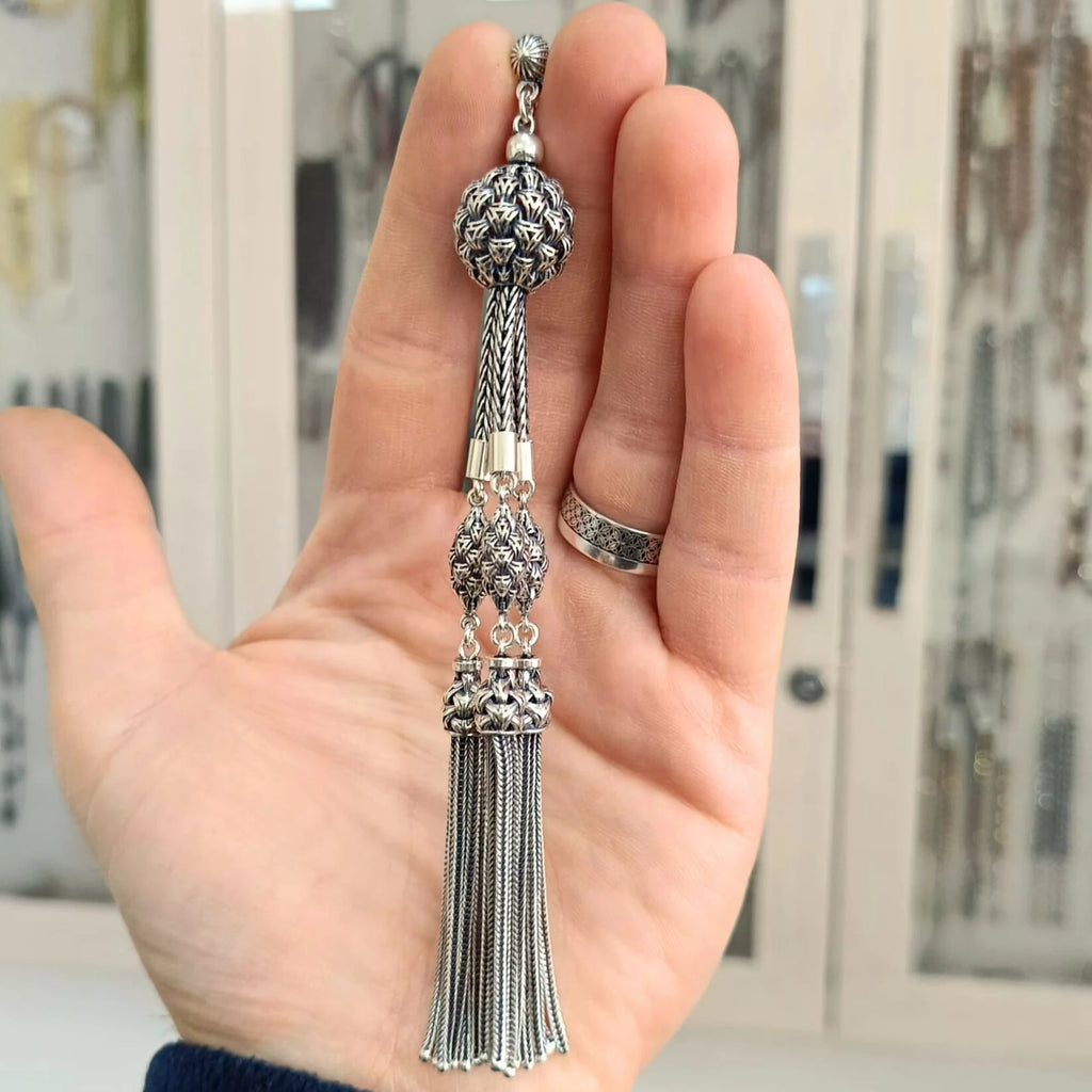 925 Ayar Gümüş Üç Dallı Sallantılı 13 cm Püskül