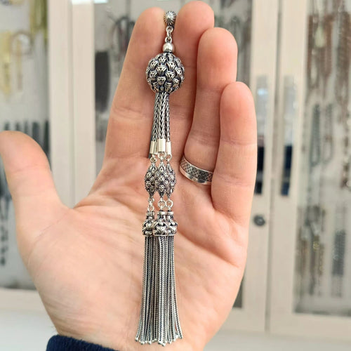 925 Ayar Gümüş Üç Dallı Sallantılı 13 cm Püskül