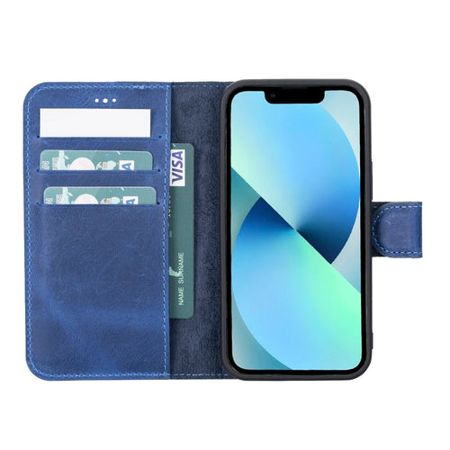Apple iPhone 12 Mini Uyumlu Deri Cüzdanlı Kılıf G21 Mavi