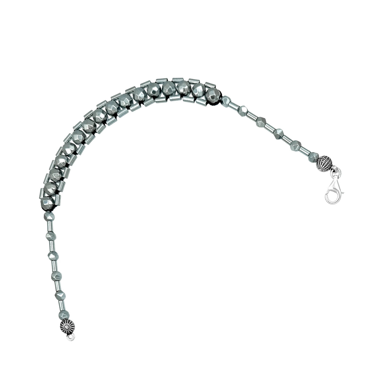 Fasetalı Sphere Cut Silver Color Hematit Stone Zaza Prayer Beads Bracelet 21,5 cm