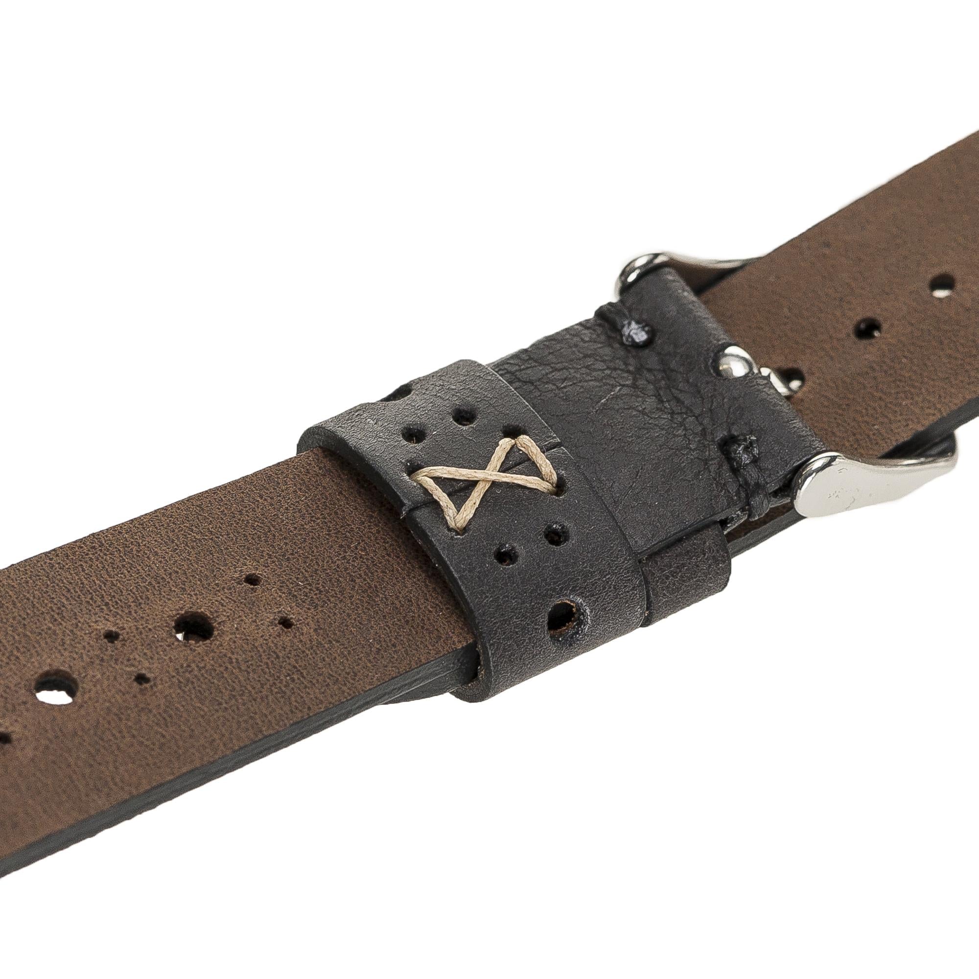 Apple Watch Uyumlu Deri Kordon 42-44-45mm Delikli Siyah