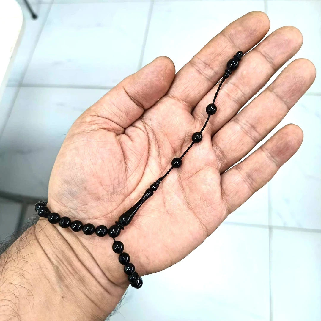 Küre Kesim Erzurum Oltu Taşı Tesbih Sistemli Kumpaslı İşlemesiz