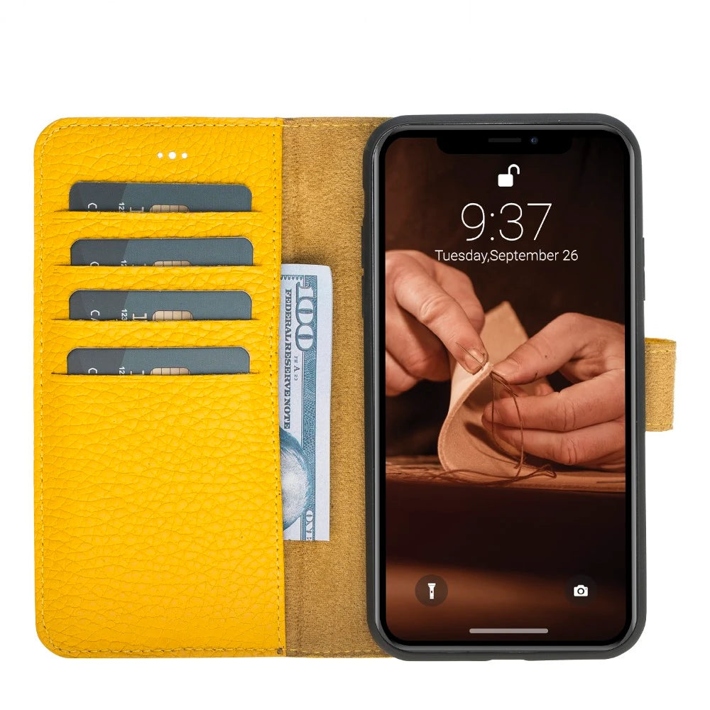Apple iPhone XR Uyumlu Deri Cüzdanlı Kılıf FL12 Sarı