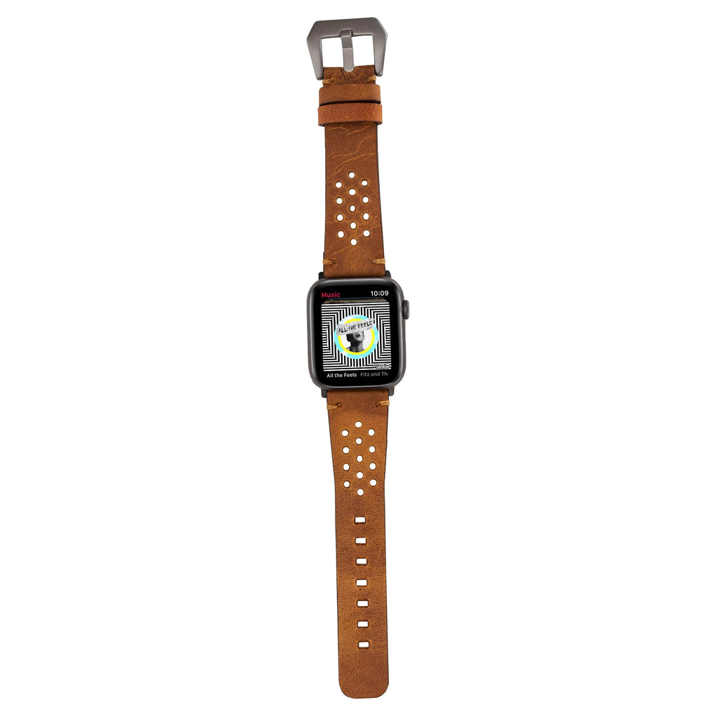 Apple Watch Uyumlu Deri Kordon Vigo 42-44-45mm G19 Taba