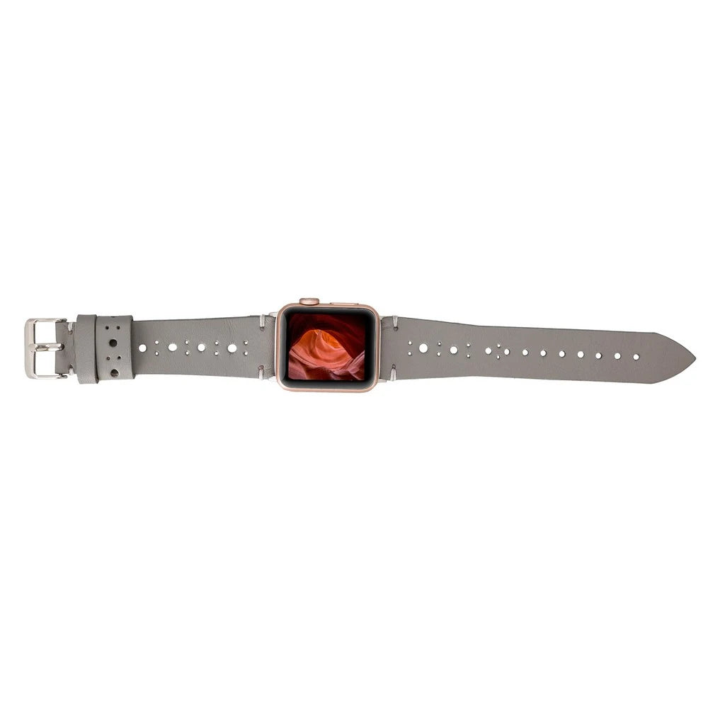 Apple Watch Uyumlu Deri Kordon BA8 42-44-45mm RST9 Gri
