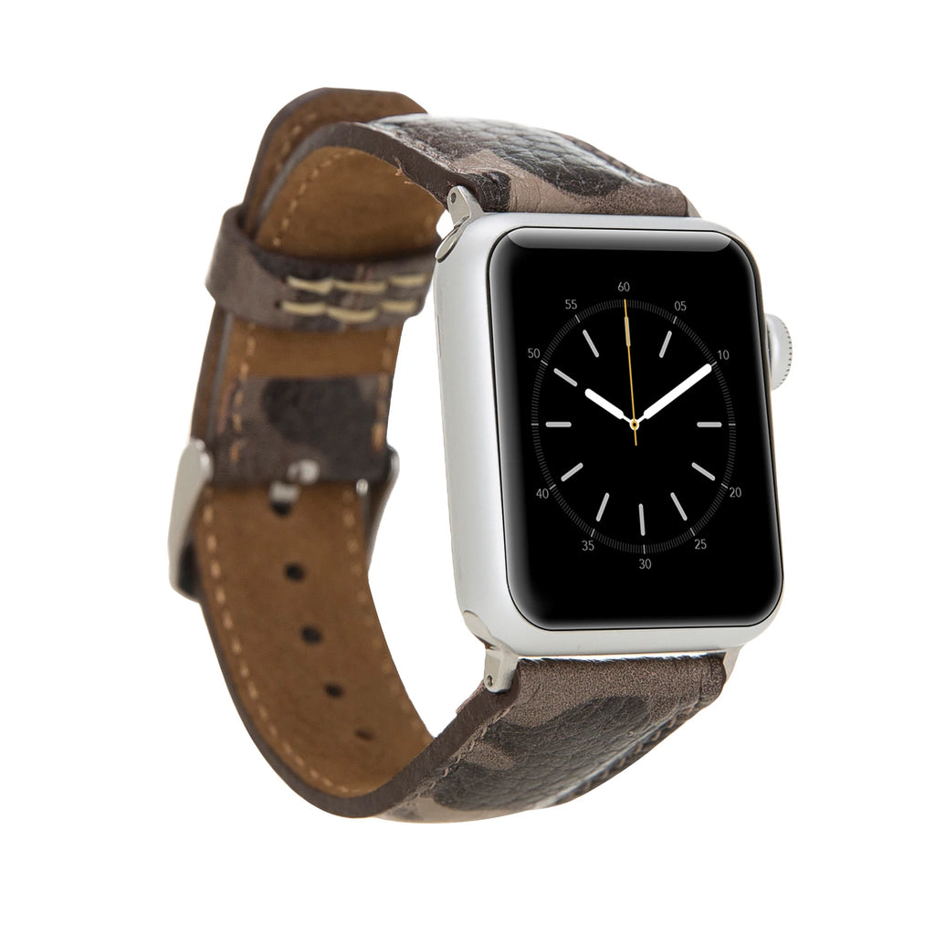 Apple Watch Uyumlu Deri Kordon 42-44-45mm Kamuflaj Bej