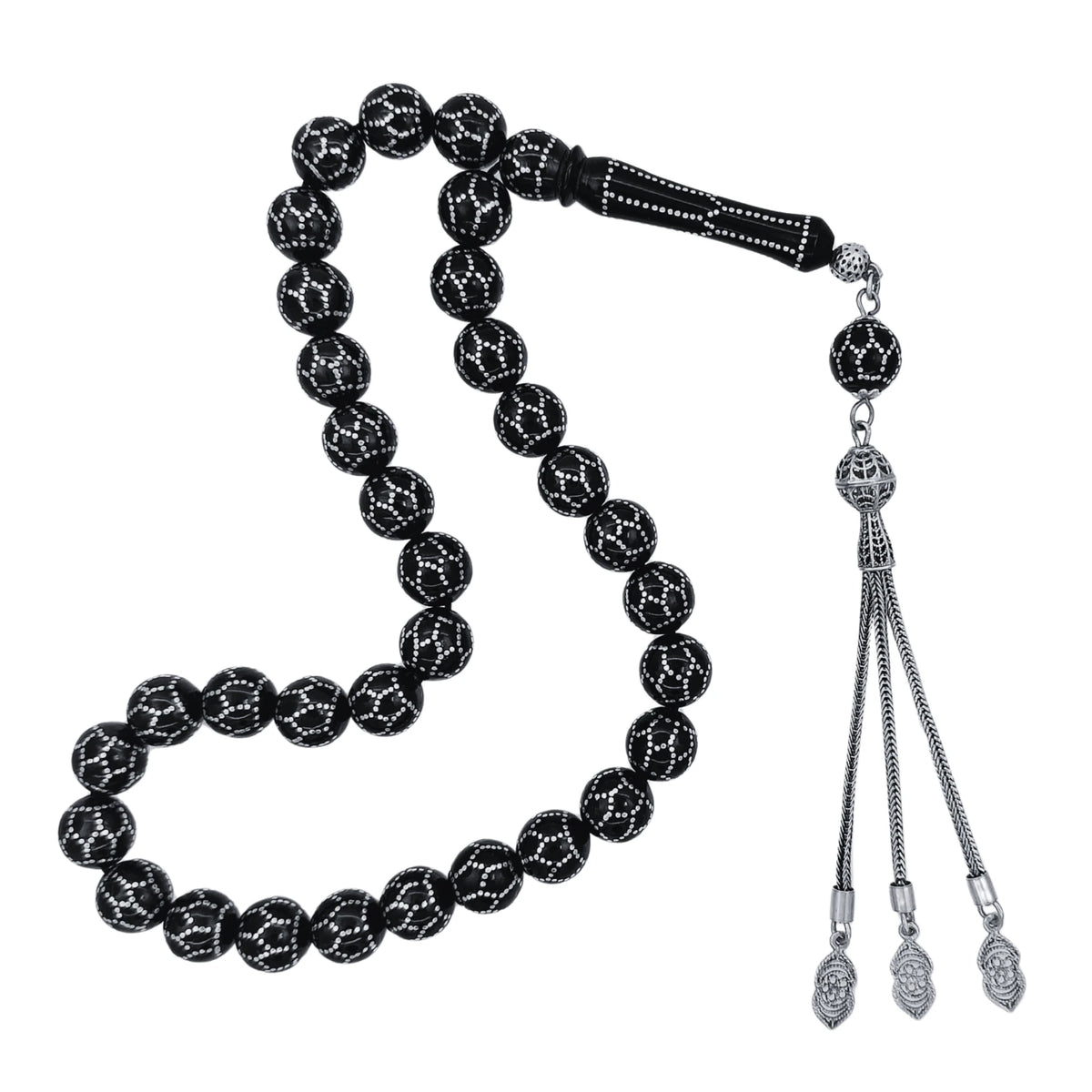 Special Design Silver Engraved Erzurum Oltu Stone Prayer Beads 10 mm