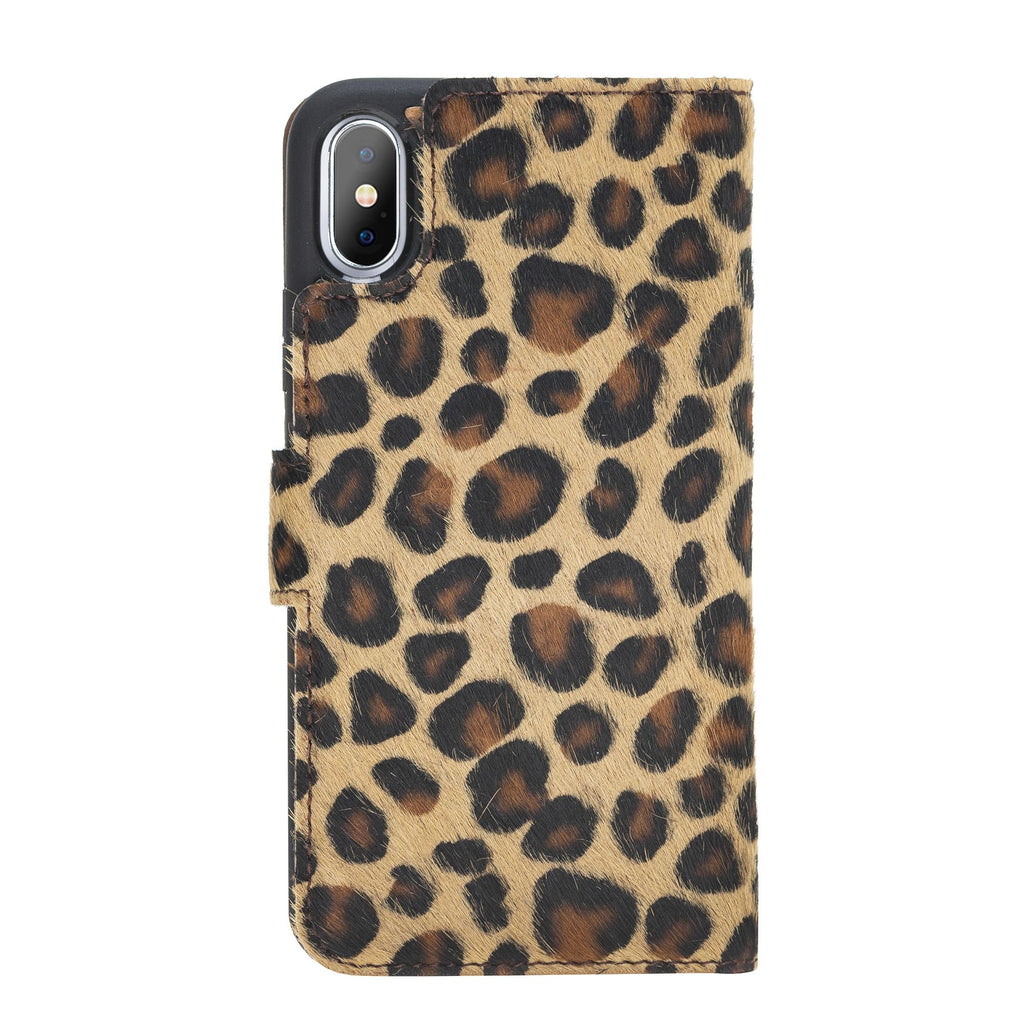 Apple iPhone XS Max Uyumlu Deri Cüzdanlı Kılıf Leopar