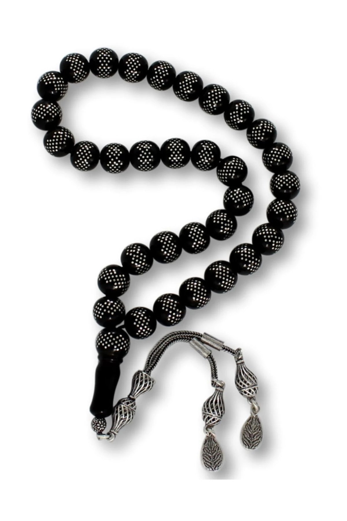 Men's 925 K Yoğun Silver Engraved Oltu Prayer Beads