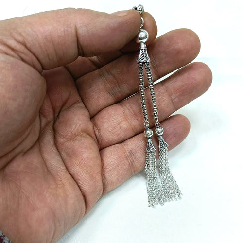 2 Dallı Saçaklı 925 Ayar Gümüş Püskül 10,5 cm