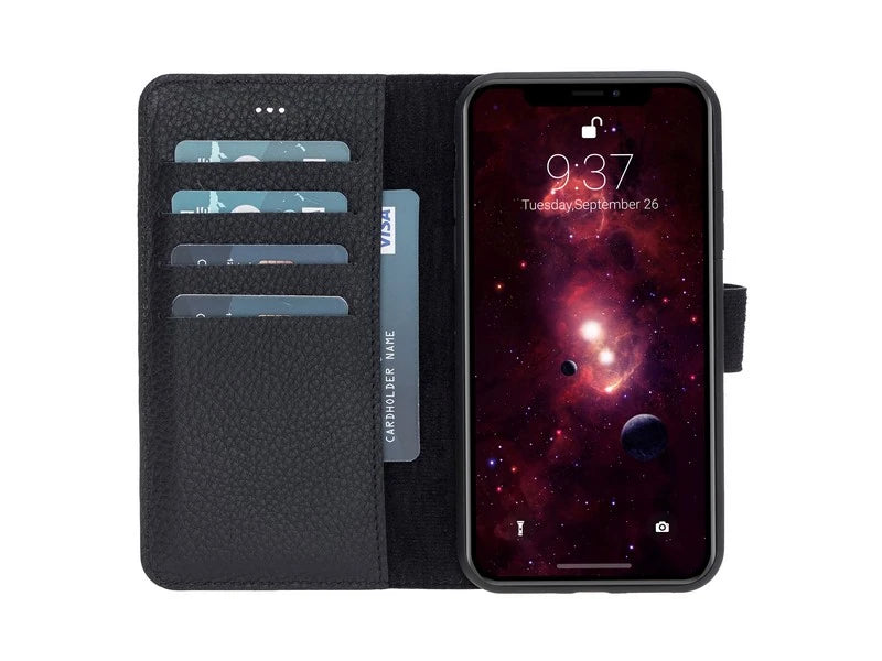 Apple iPhone XR Uyumlu Deri Cüzdanlı Kılıf Foncaze FL01 Siyah