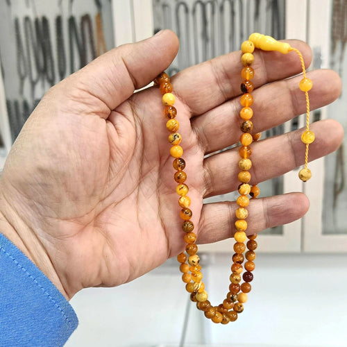99luk Namaz Dua Zikir için Fosilli Damla Kehribar Tesbih 6,5 mm