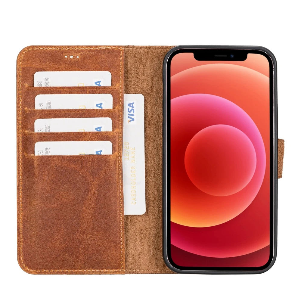 Apple iPhone 12 Uyumlu Deri Cüzdanlı Kılıf G19 Taba