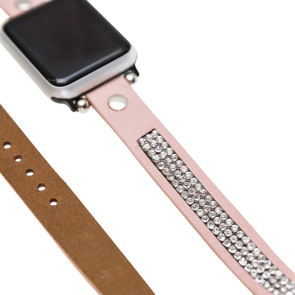 Apple Watch Uyumlu Deri Kordon 38-40-41mm DT Taşlı NU2