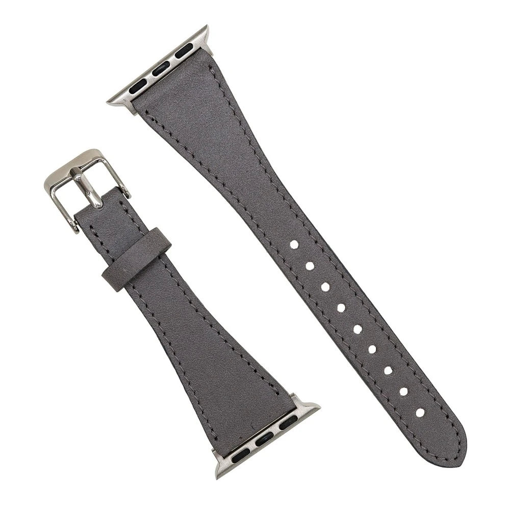 Apple Watch Uyumlu Deri Kordon 42-44-45mm Slim RST9 Gri
