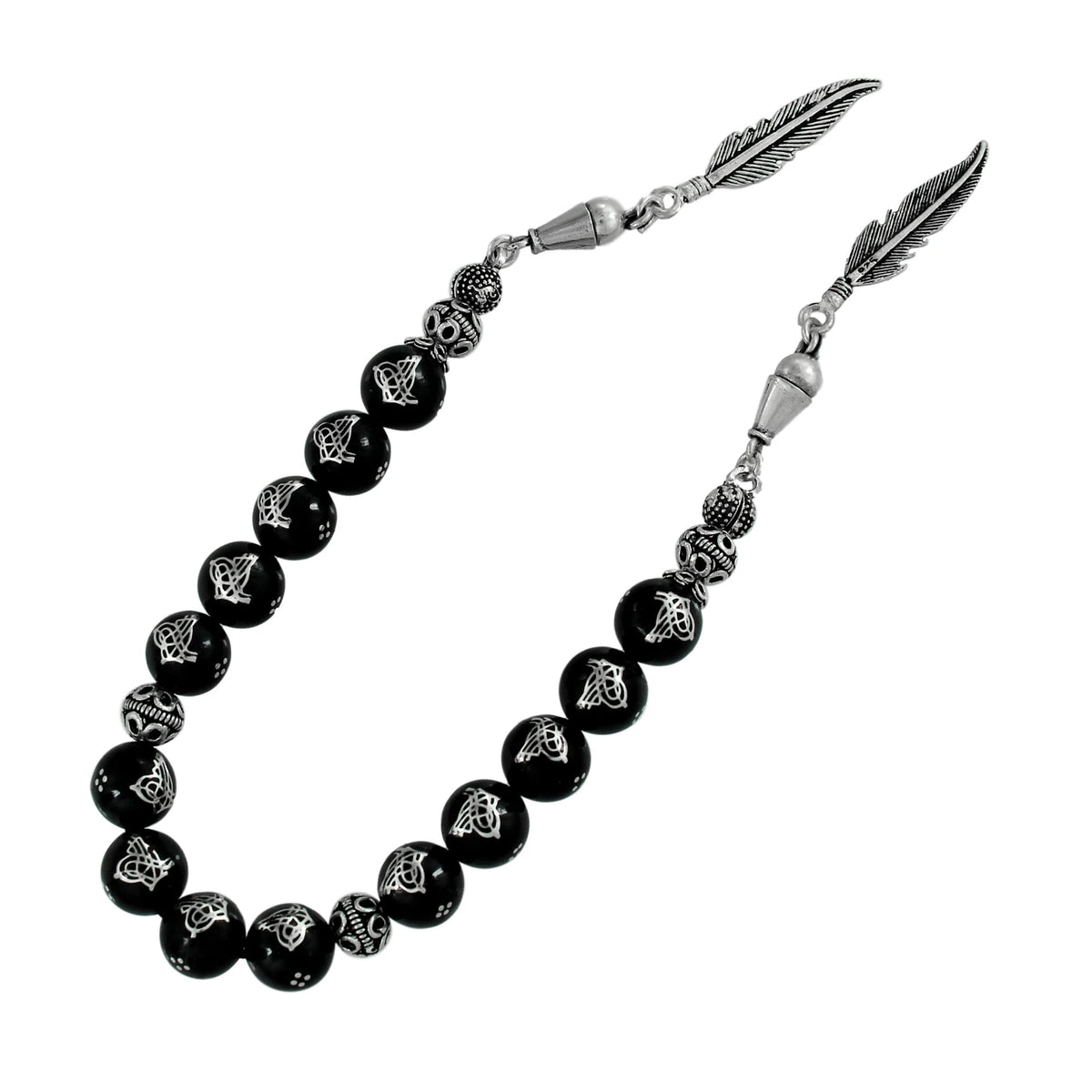 Silver Tughra Engraved Erzurum Oltu Zaza Prayer Beads