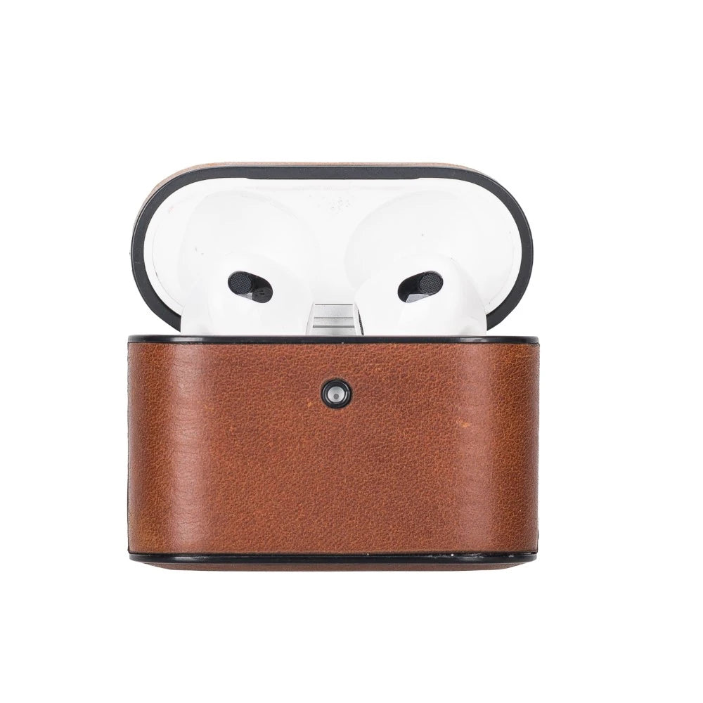 Casquet Apple AirPods 3.nesil Uyumlu Deri Kılıf TN11 Taba