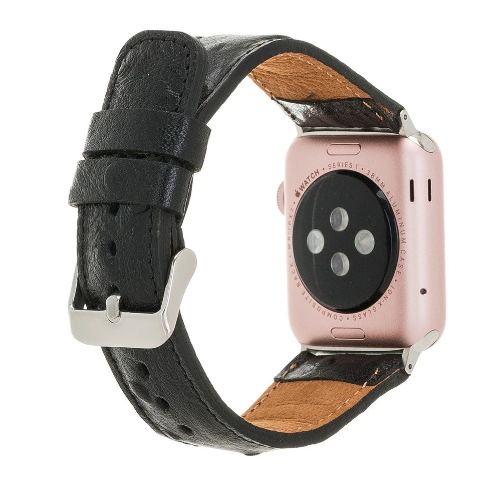 Apple Watch Uyumlu Deri Kordon 42-44-45mm DE5 Siyah
