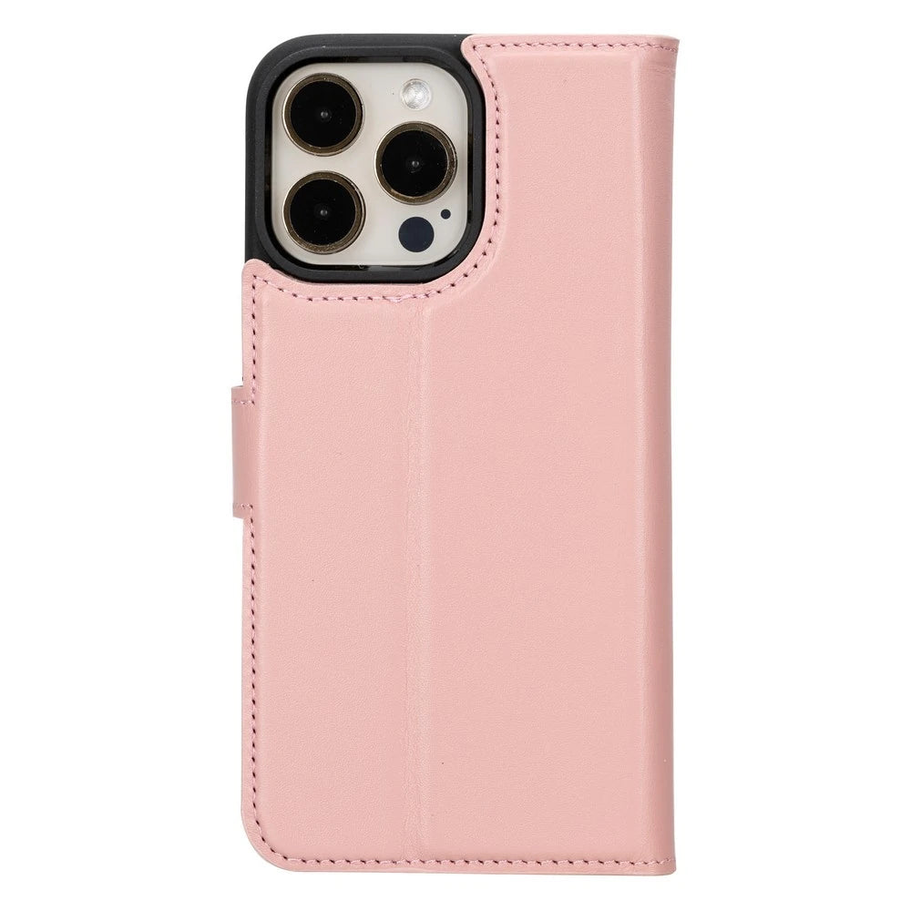 Apple iPhone 15 Pro Max Uyumlu Deri Cüzdanlı Kılıf MWWN NU2 Pembe