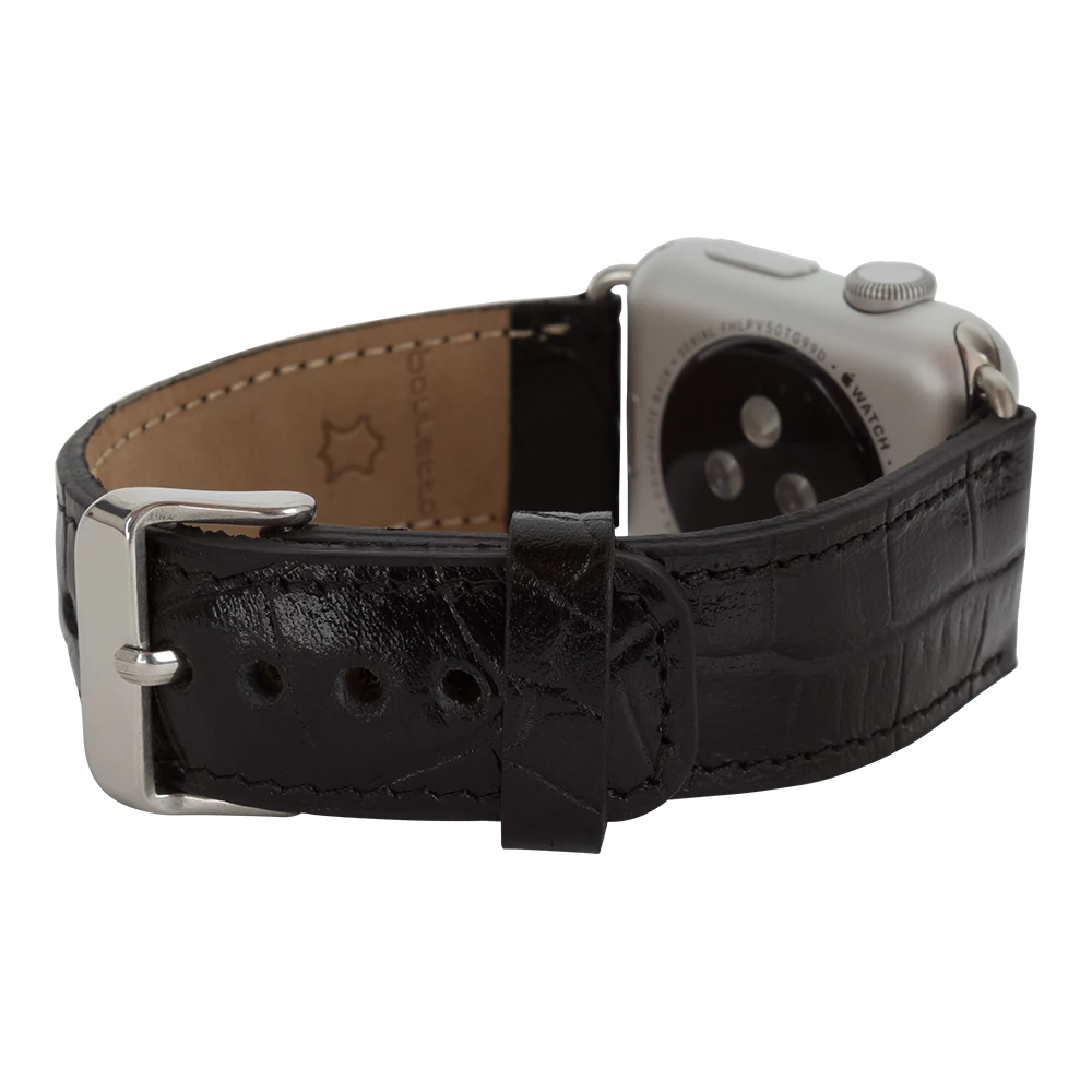 Apple Watch Uyumlu Deri Kordon 42-44-45mm Kroko Siyah
