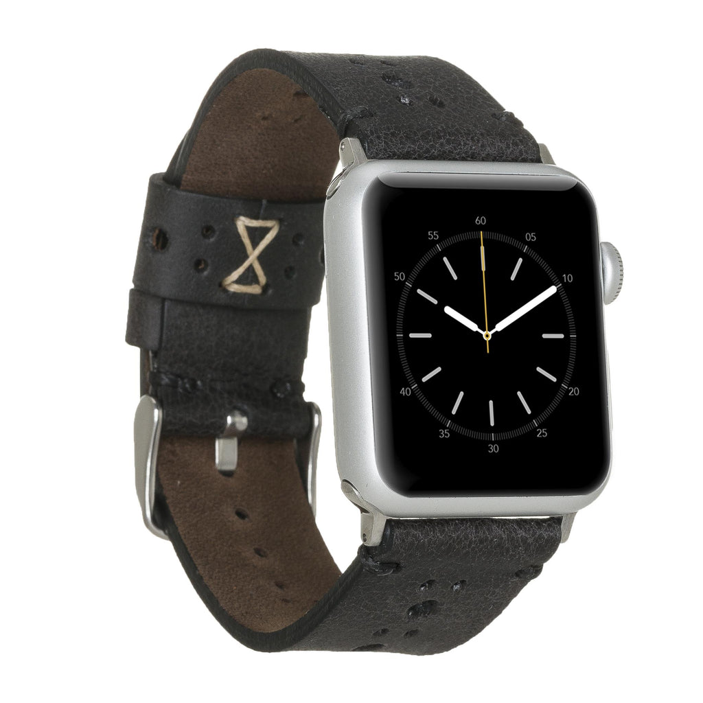 Apple Watch Uyumlu Deri Kordon 42-44-45mm Delikli Siyah