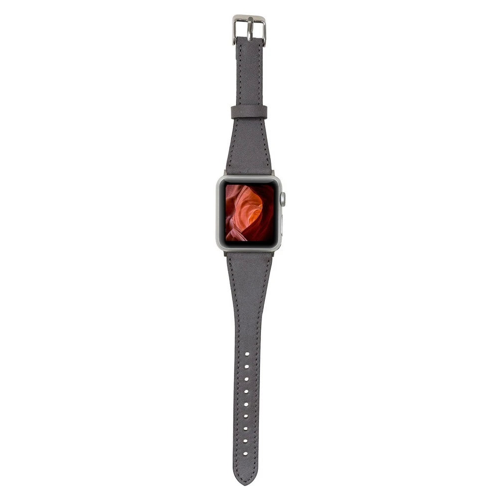 Apple Watch Uyumlu Deri Kordon 42-44-45mm Slim RST9 Gri