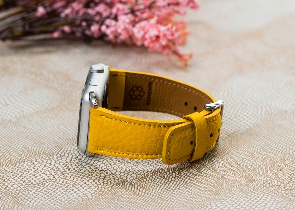 Apple Watch Uyumlu Deri Kordon 42-44-45mm FL12 Sarı