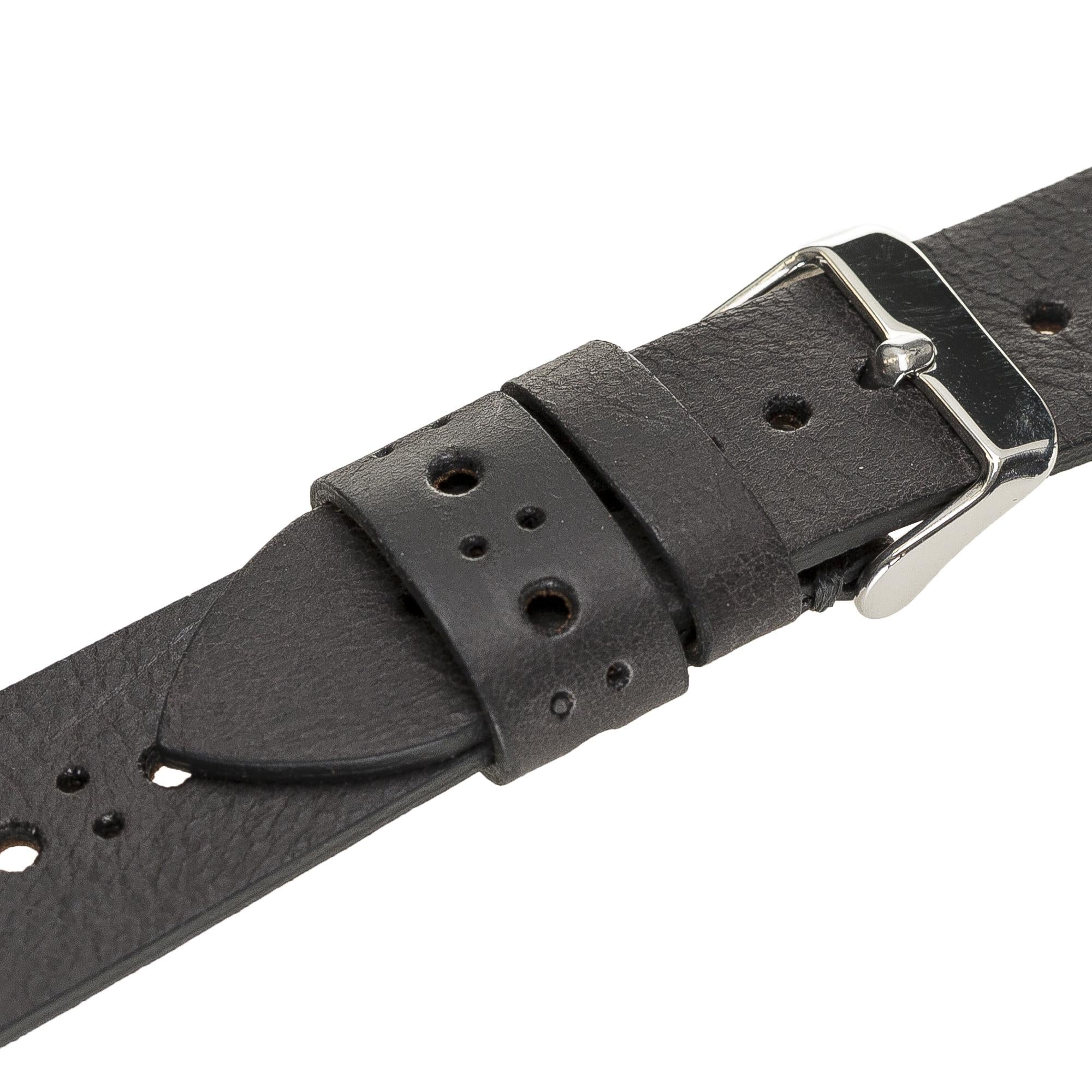 Apple Watch Uyumlu Deri Kordon 42-44-45mm Delikli Siyah