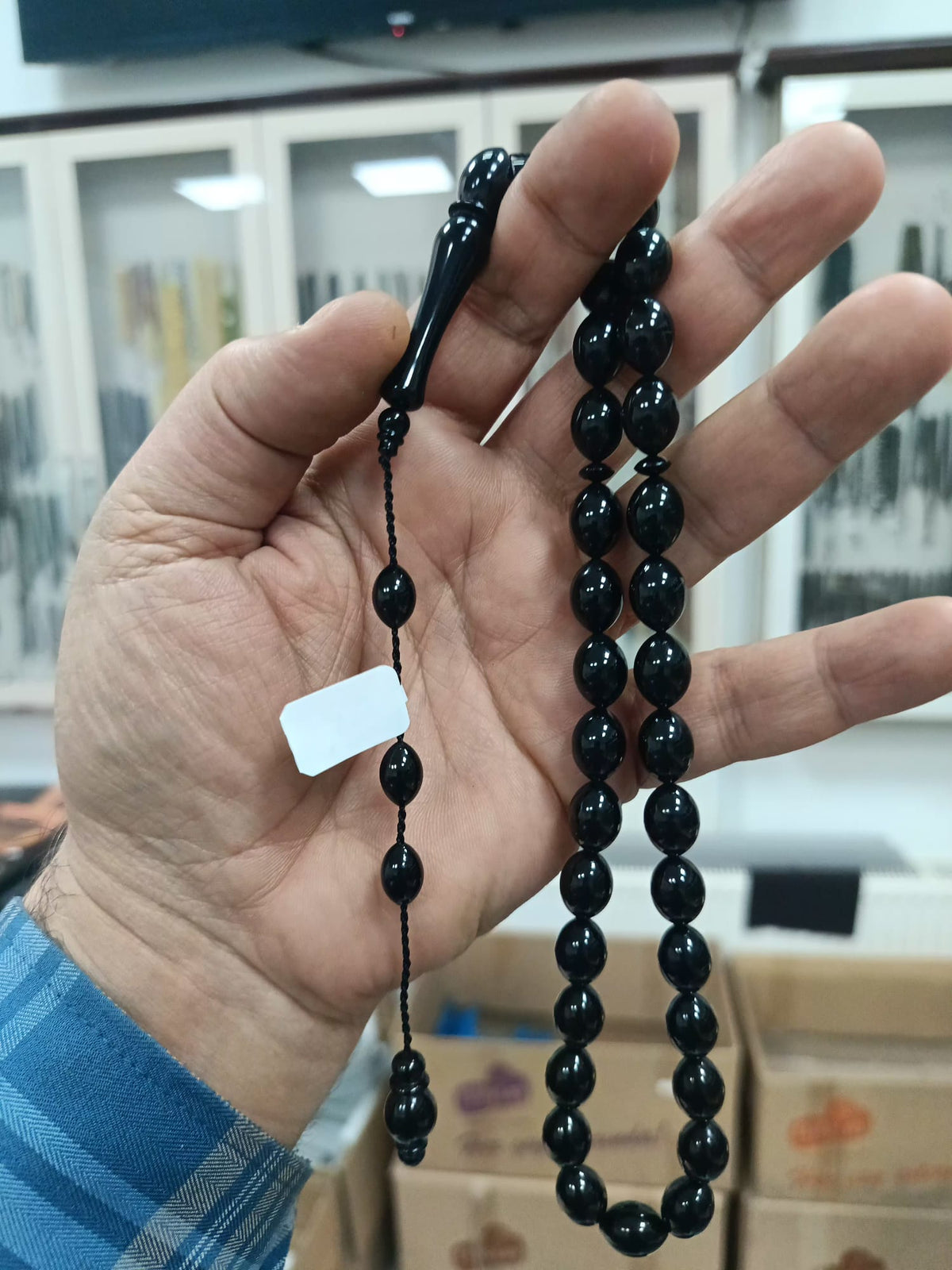 Arpa Cut Erzurum Oltu Stone Prayer Beads Sistemli Kumpaslı Usta Craftsmanship 9,5 X 13 mm