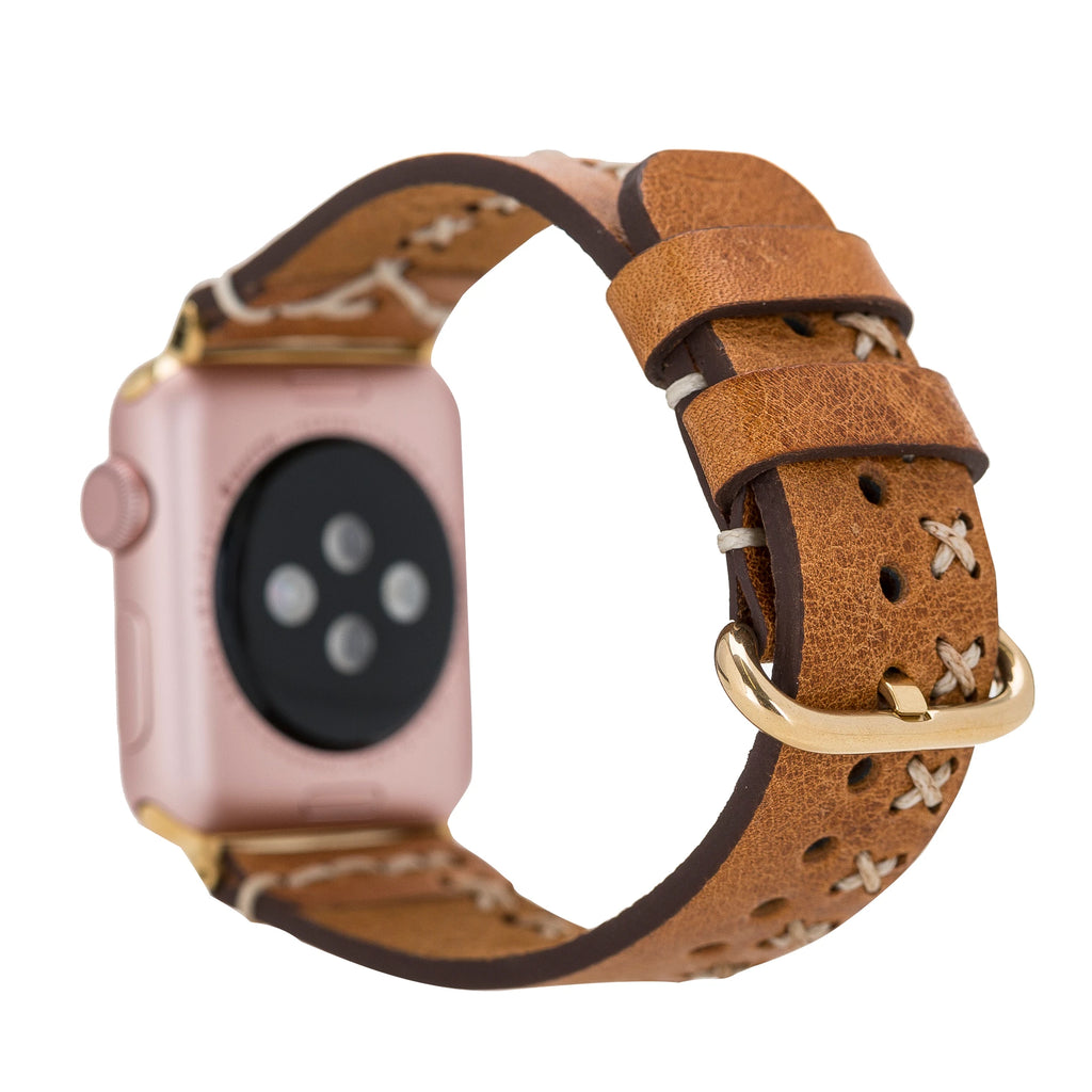 Apple Watch Uyumlu Deri Kordon 42-44-45mm Aqua V18 Taba