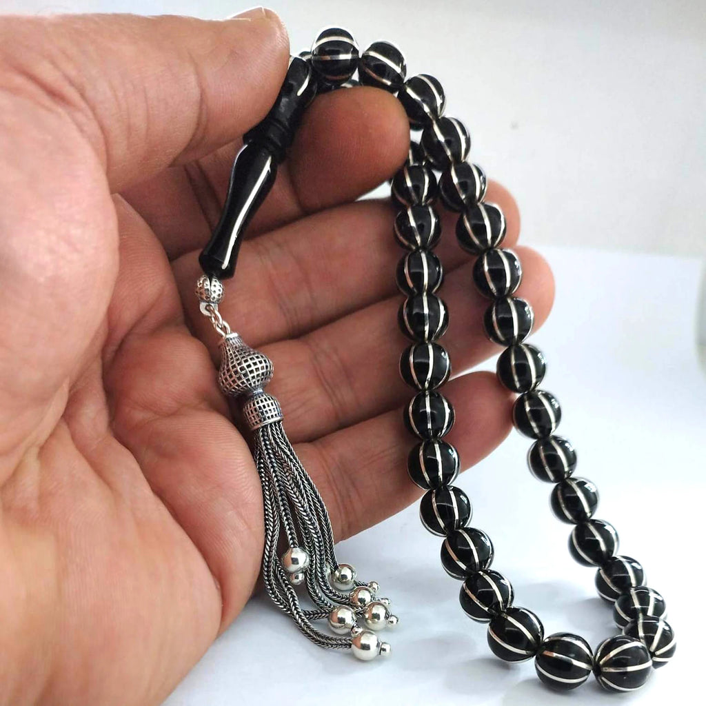 Gümüş Karpuz Dilimi İşlemeli Erzurum Oltu Tesbih