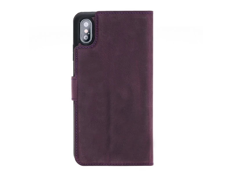 Apple iPhone XS Max Uyumlu Deri Cüzdanlı Kılıf Foncaze G7 Mor