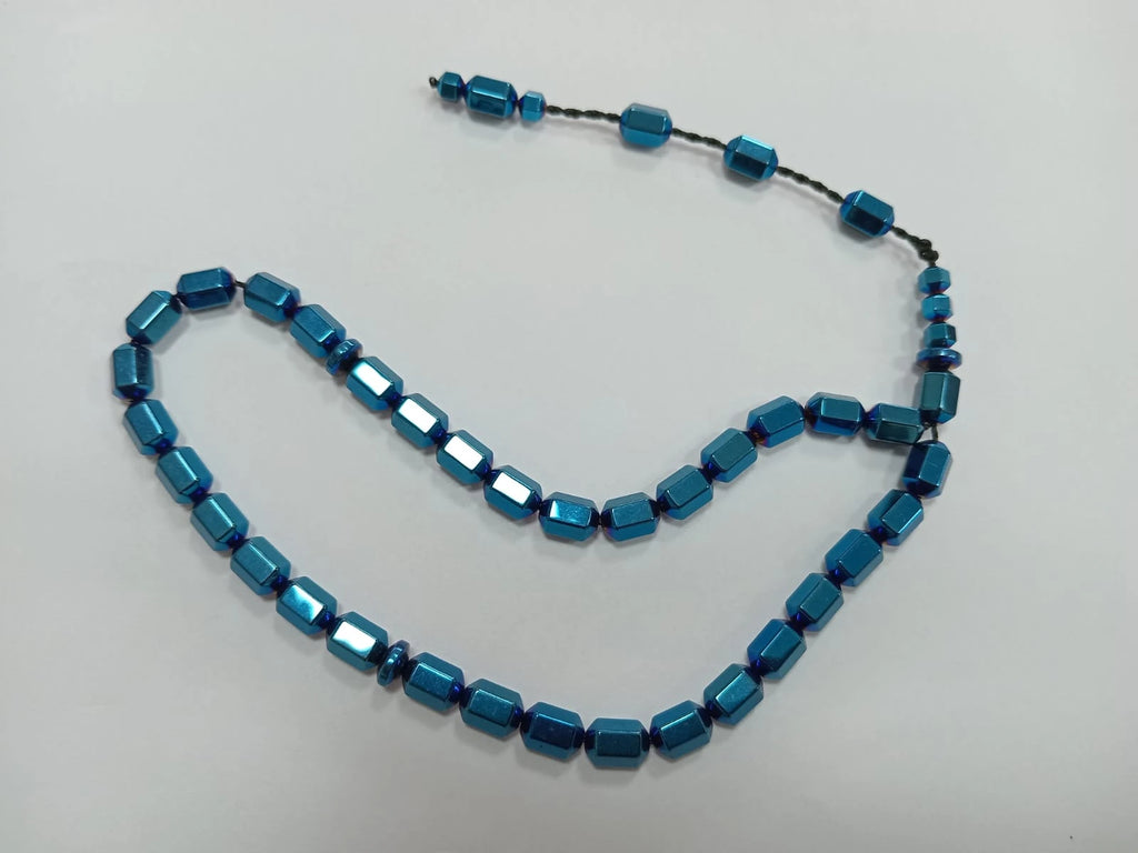 Bilek Boy Fasetalı Kapsül Kesim Mavi Renk Hematit Taşı Tesbih 5 x 8 mm