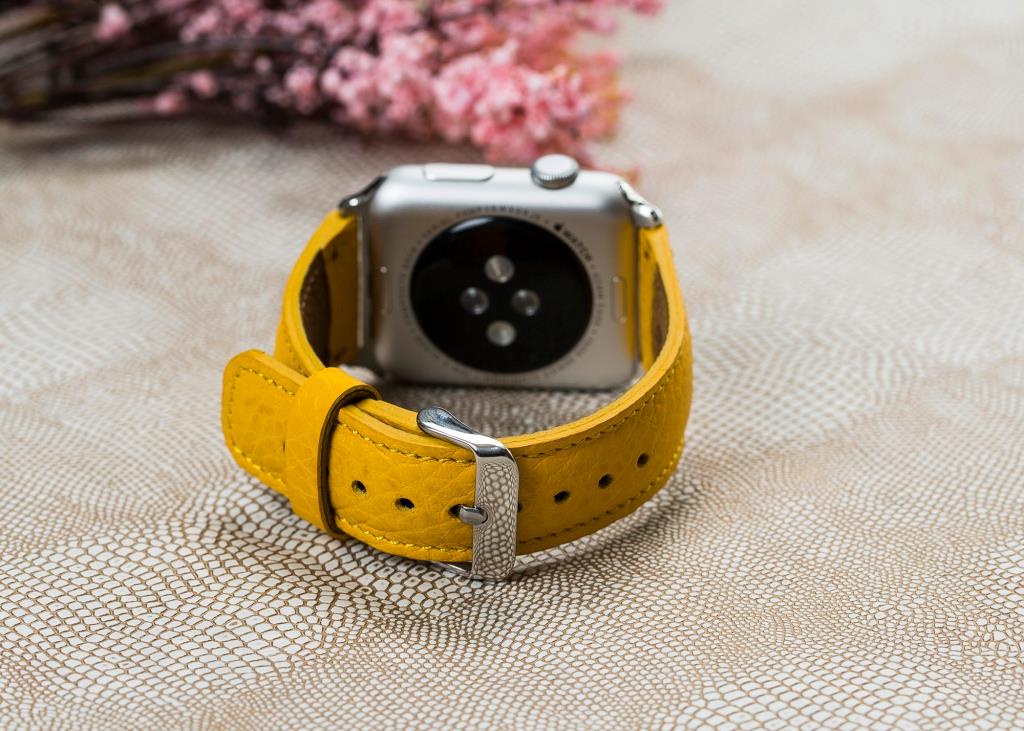Apple Watch Uyumlu Deri Kordon 42-44-45mm FL12 Sarı