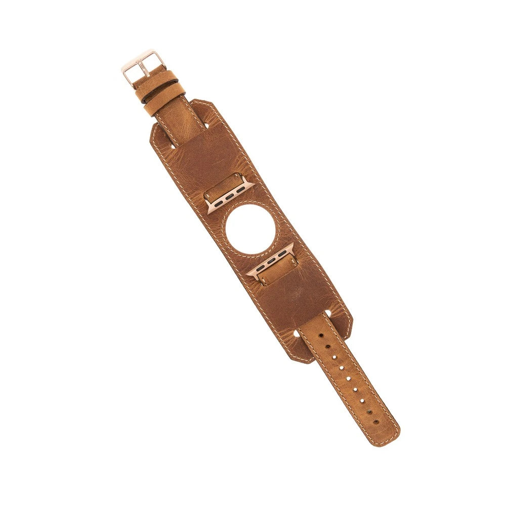 Apple Watch Uyumlu Deri Kordon 42-44-45mm Cuff G19 Taba